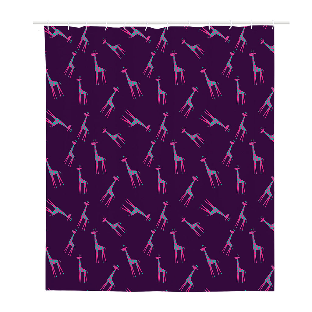 Purple And Teal Giraffe Pattern Print Polyester Shower Curtain