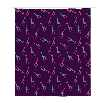 Purple And Teal Giraffe Pattern Print Polyester Shower Curtain