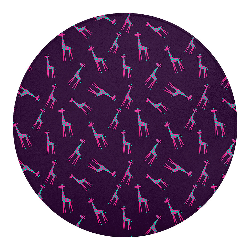 Purple And Teal Giraffe Pattern Print Round Blanket