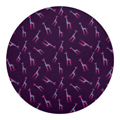 Purple And Teal Giraffe Pattern Print Round Blanket