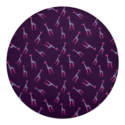Purple And Teal Giraffe Pattern Print Round Blanket