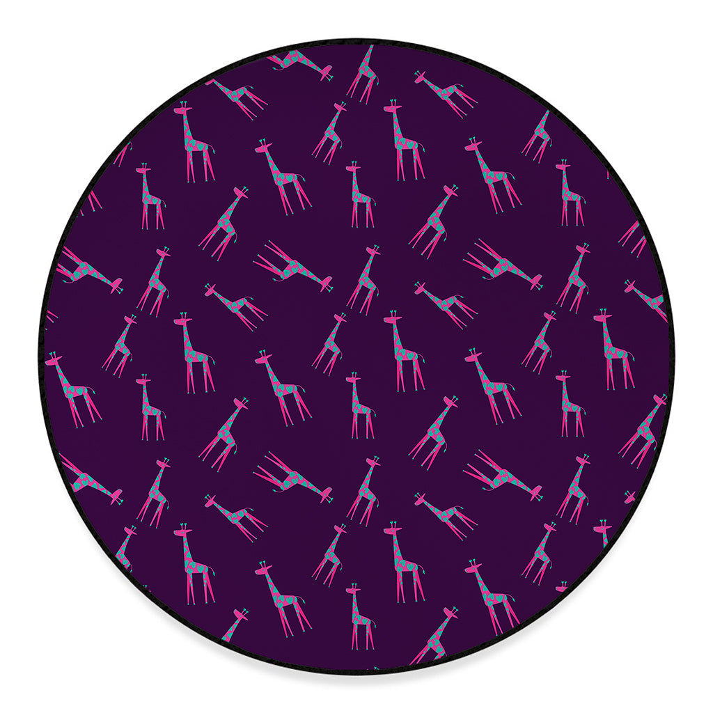 Purple And Teal Giraffe Pattern Print Round Floor Mat