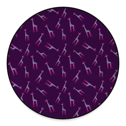 Purple And Teal Giraffe Pattern Print Round Floor Mat