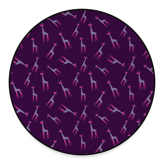 Purple And Teal Giraffe Pattern Print Round Floor Mat