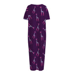 Purple And Teal Giraffe Pattern Print Short Sleeve Long Nightdress