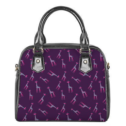 Purple And Teal Giraffe Pattern Print Shoulder Handbag