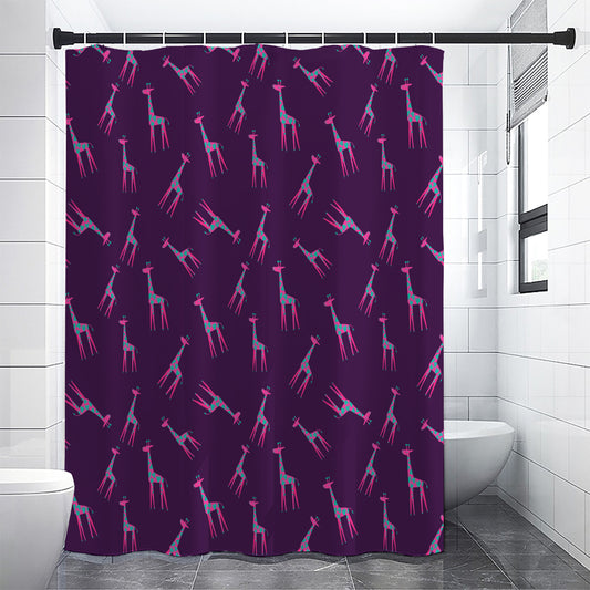 Purple And Teal Giraffe Pattern Print Shower Curtain