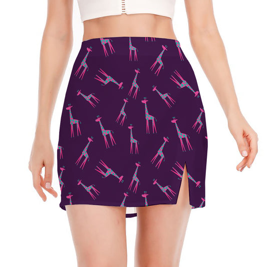 Purple And Teal Giraffe Pattern Print Side Slit Mini Skirt