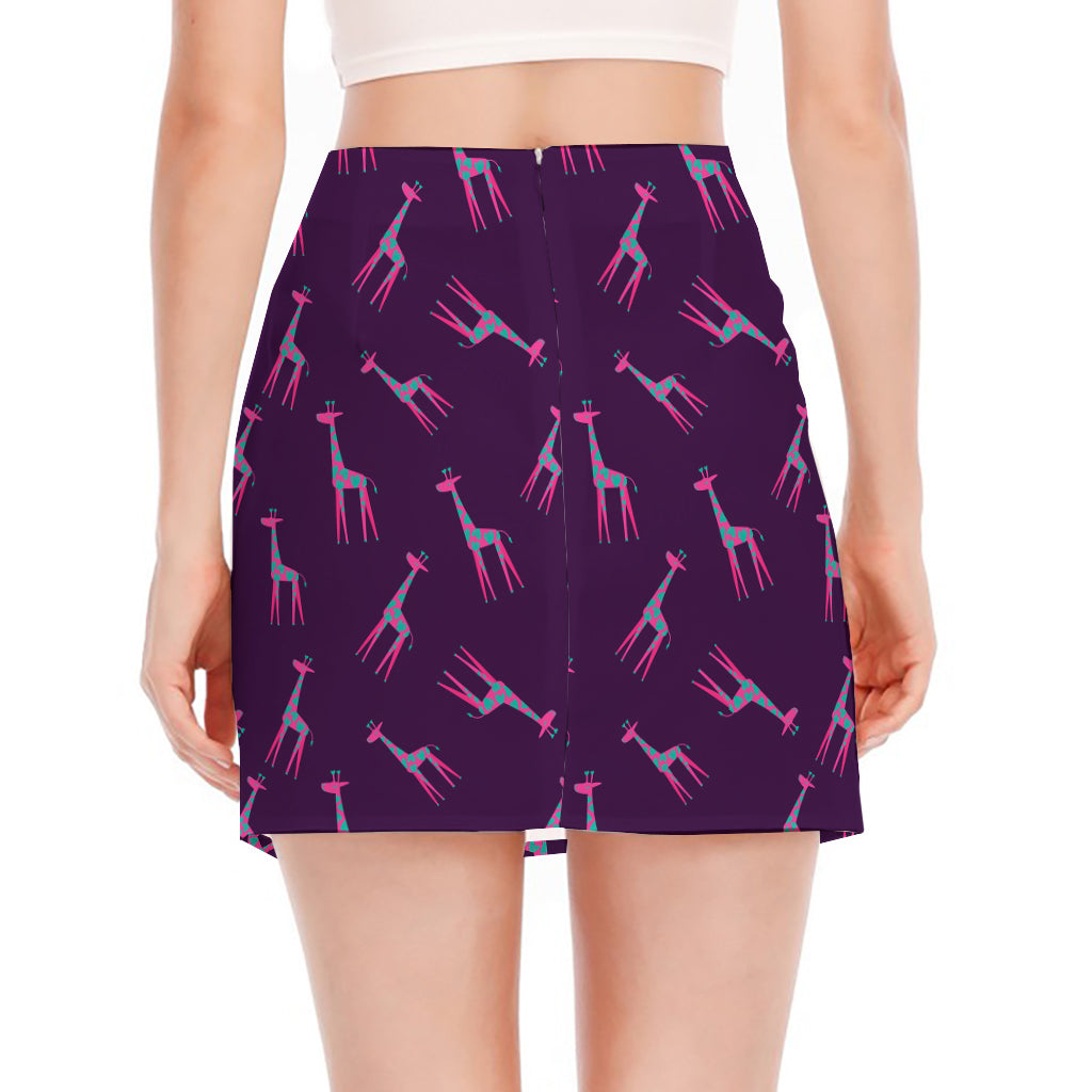 Purple And Teal Giraffe Pattern Print Side Slit Mini Skirt