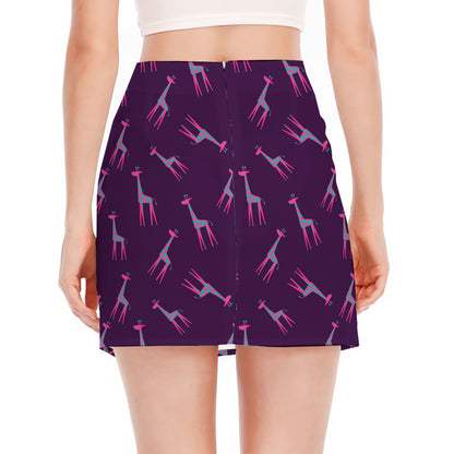 Purple And Teal Giraffe Pattern Print Side Slit Mini Skirt