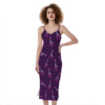 Purple And Teal Giraffe Pattern Print Slim Fit Midi Cami Dress