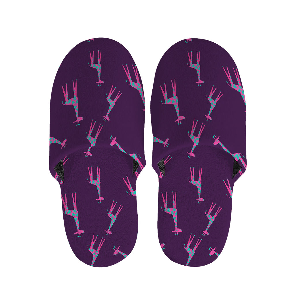 Purple And Teal Giraffe Pattern Print Slippers