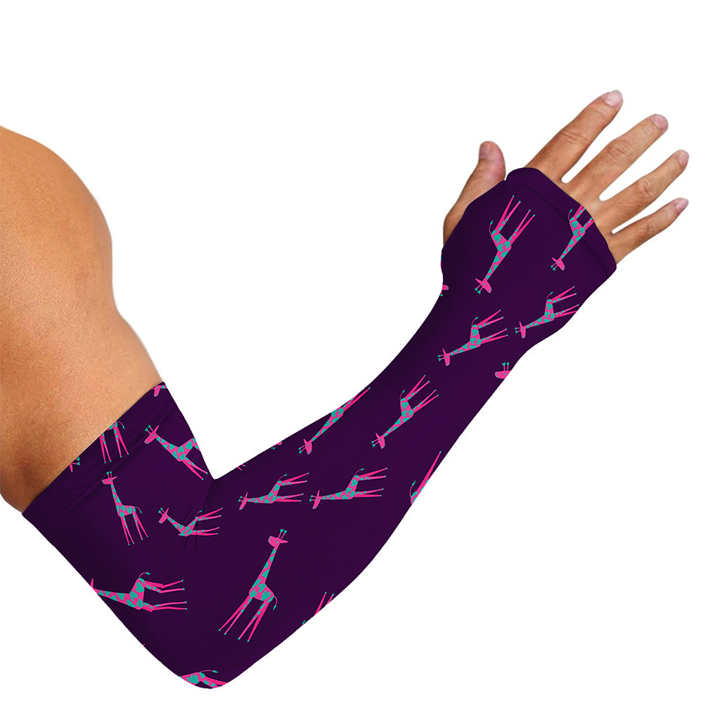 Purple And Teal Giraffe Pattern Print Sun Protection Arm Sleeves