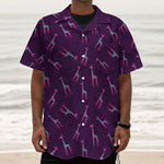 Purple And Teal Giraffe Pattern Print Textured Short Sleeve Shirt
