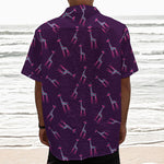 Purple And Teal Giraffe Pattern Print Textured Short Sleeve Shirt