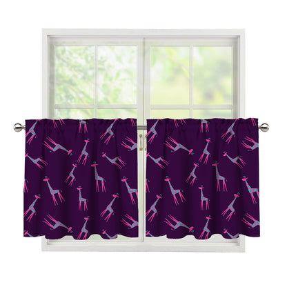 Purple And Teal Giraffe Pattern Print Tier Curtains