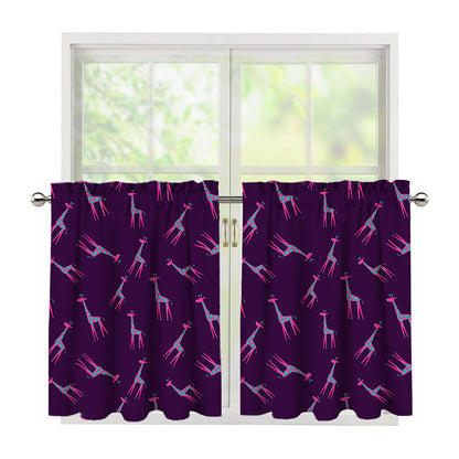 Purple And Teal Giraffe Pattern Print Tier Curtains
