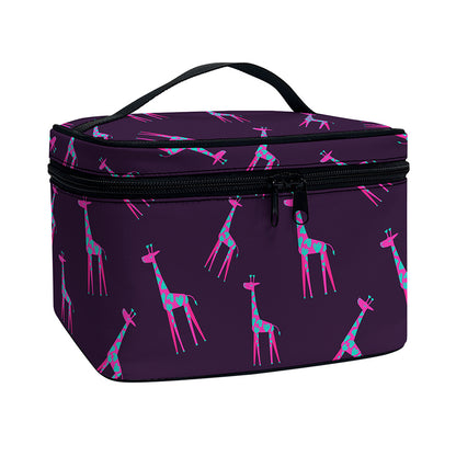 Purple And Teal Giraffe Pattern Print Travel Makeup Bag