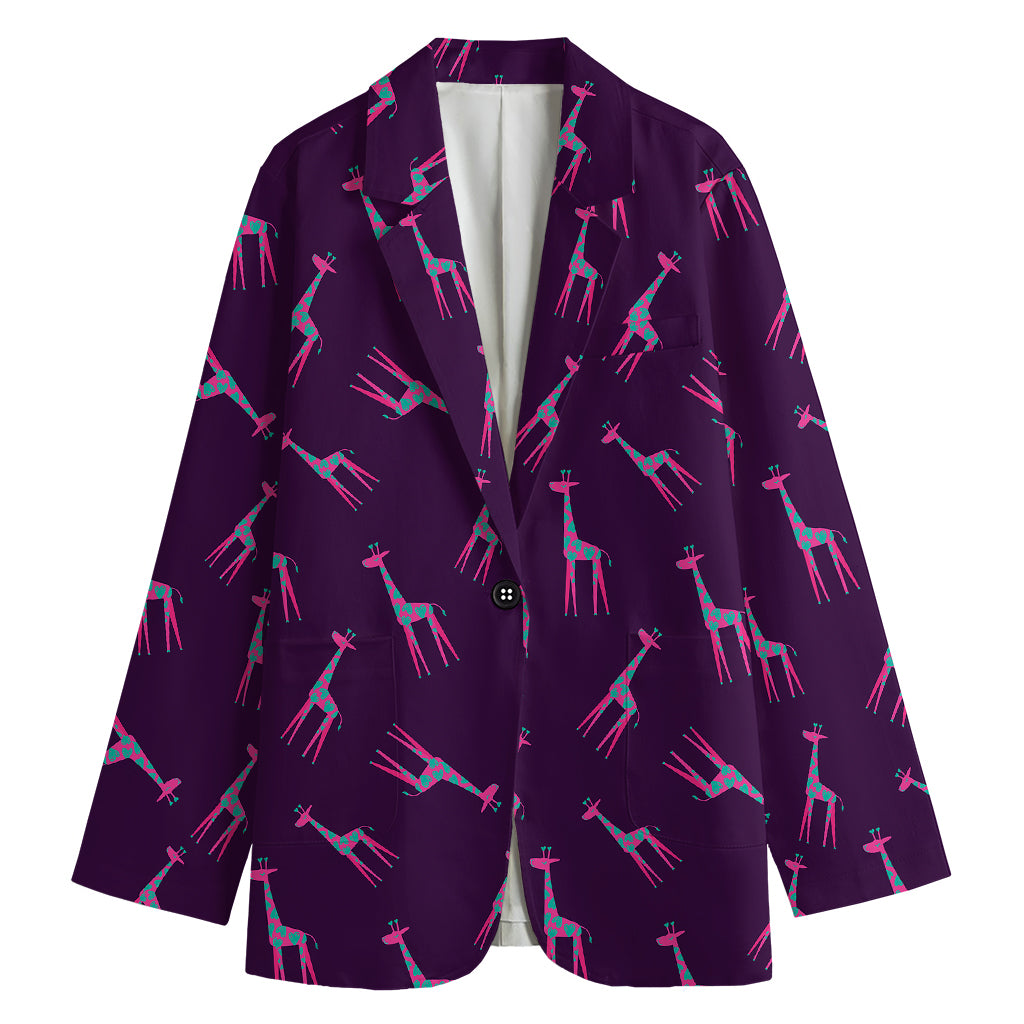 Purple And Teal Giraffe Pattern Print Women's Blazer