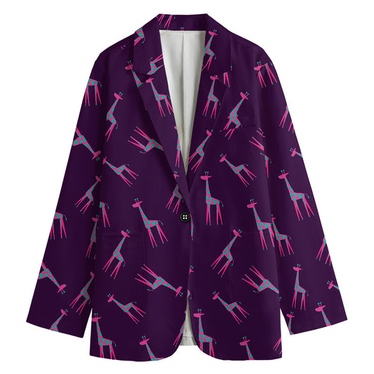 Purple And Teal Giraffe Pattern Print Women's Blazer