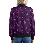 Purple And Teal Giraffe Pattern Print Women's Bomber Jacket