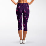 Purple And Teal Giraffe Pattern Print Women's Capri Leggings