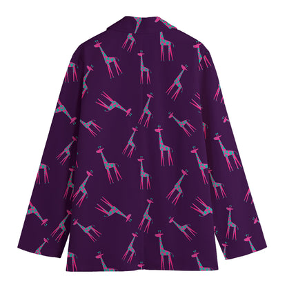 Purple And Teal Giraffe Pattern Print Women's Cotton Blazer