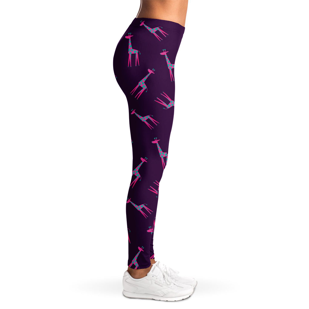 Purple And Teal Giraffe Pattern Print Women's Leggings