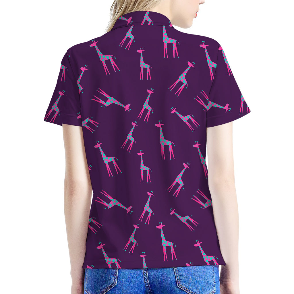 Purple And Teal Giraffe Pattern Print Women's Polo Shirt