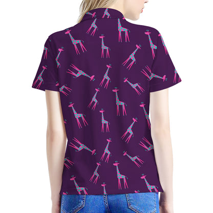 Purple And Teal Giraffe Pattern Print Women's Polo Shirt