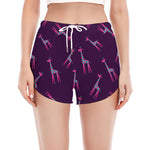 Purple And Teal Giraffe Pattern Print Women's Split Running Shorts