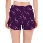Purple And Teal Giraffe Pattern Print Women's Split Running Shorts