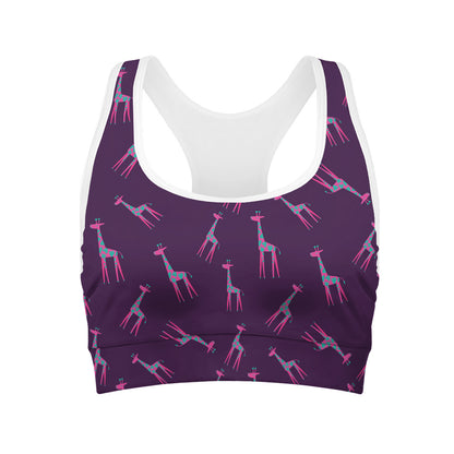 Purple And Teal Giraffe Pattern Print Women's Sports Bra