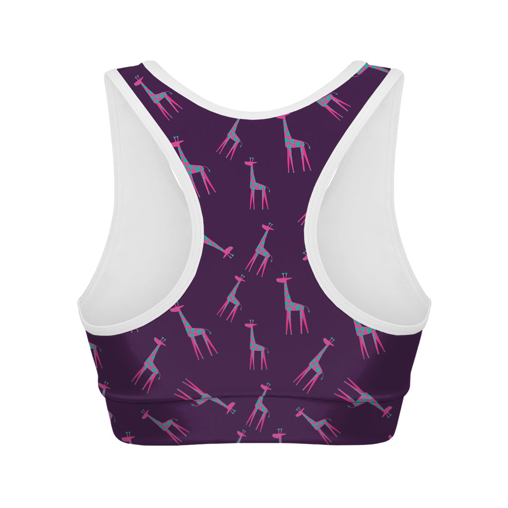 Purple And Teal Giraffe Pattern Print Women's Sports Bra