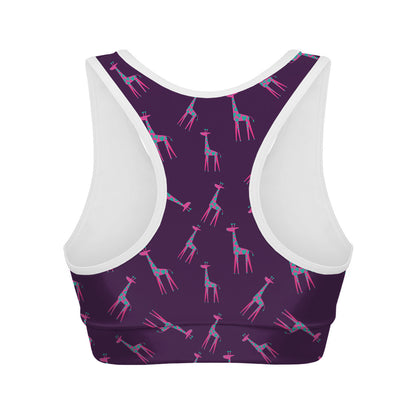 Purple And Teal Giraffe Pattern Print Women's Sports Bra