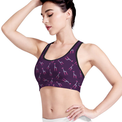 Purple And Teal Giraffe Pattern Print Women's Sports Bra