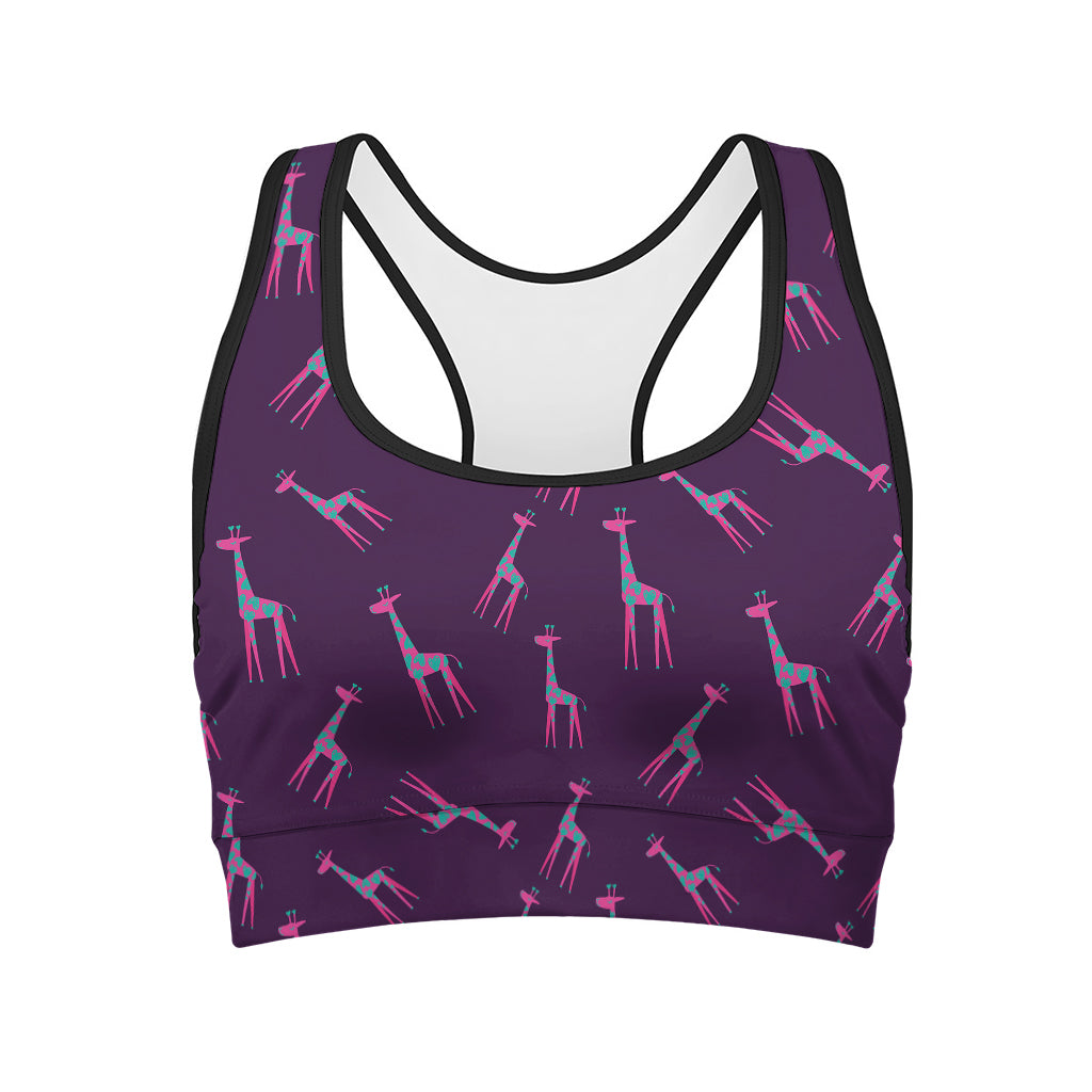 Purple And Teal Giraffe Pattern Print Women's Sports Bra