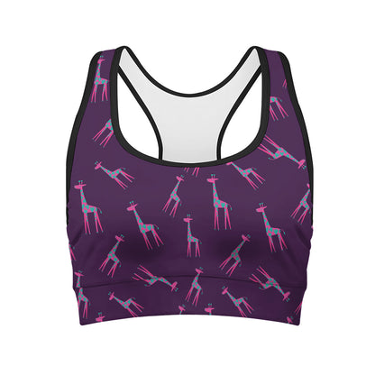 Purple And Teal Giraffe Pattern Print Women's Sports Bra