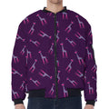 Purple And Teal Giraffe Pattern Print Zip Sleeve Bomber Jacket