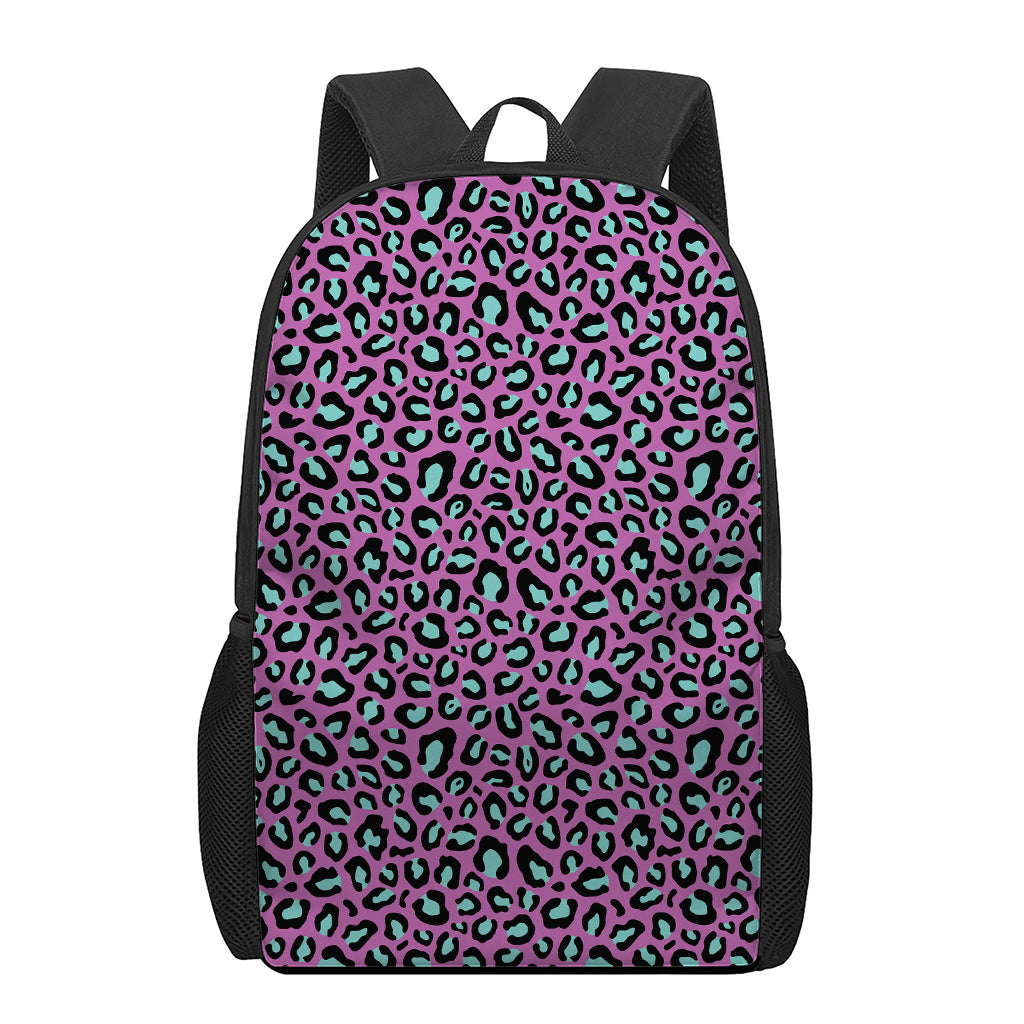 Purple And Teal Leopard Pattern Print 17 Inch Backpack
