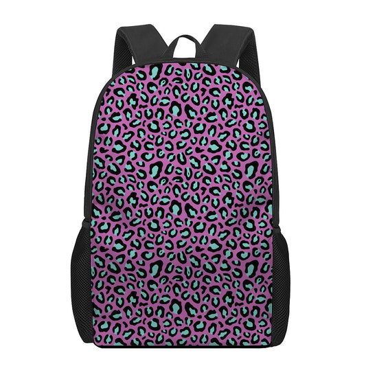 Purple And Teal Leopard Pattern Print 17 Inch Backpack