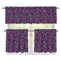 Purple And Teal Leopard Pattern Print 3 Piece Kitchen Curtains