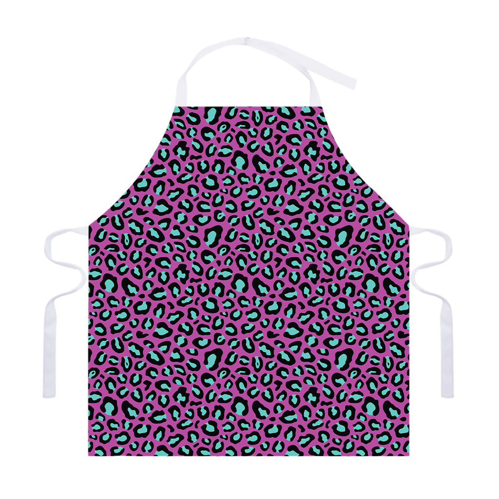 Purple And Teal Leopard Pattern Print Adjustable Apron