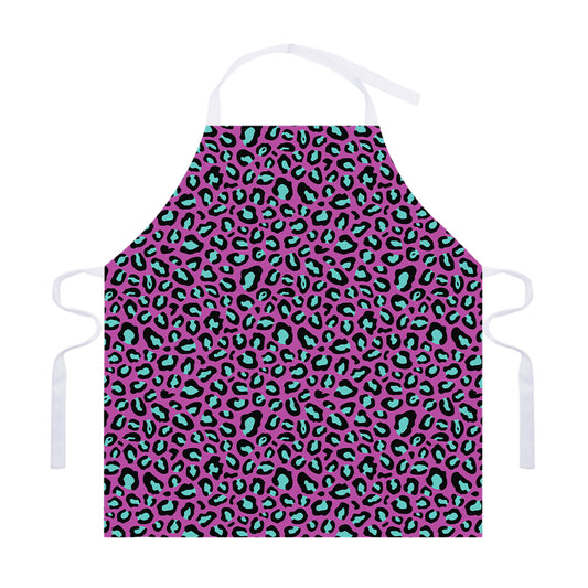 Purple And Teal Leopard Pattern Print Adjustable Apron