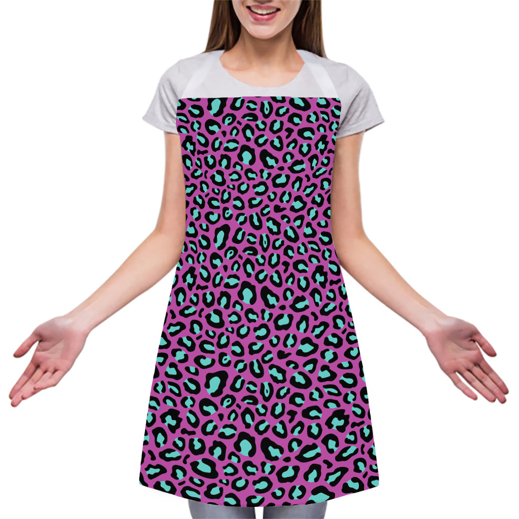 Purple And Teal Leopard Pattern Print Adjustable Apron