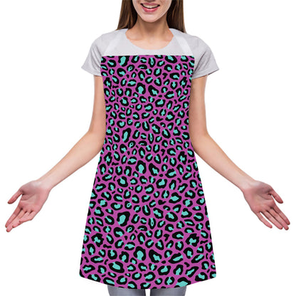 Purple And Teal Leopard Pattern Print Adjustable Apron