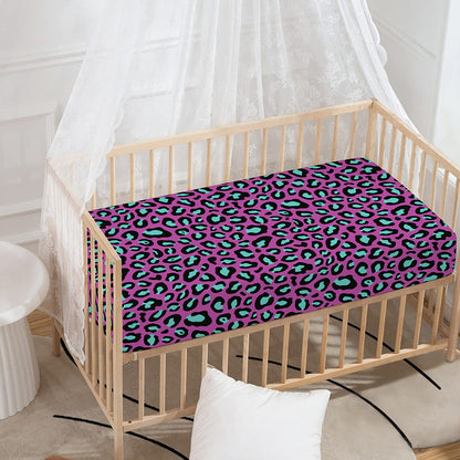Purple And Teal Leopard Pattern Print Baby Crib Sheet