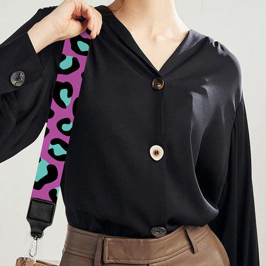 Purple And Teal Leopard Pattern Print Bag Strap