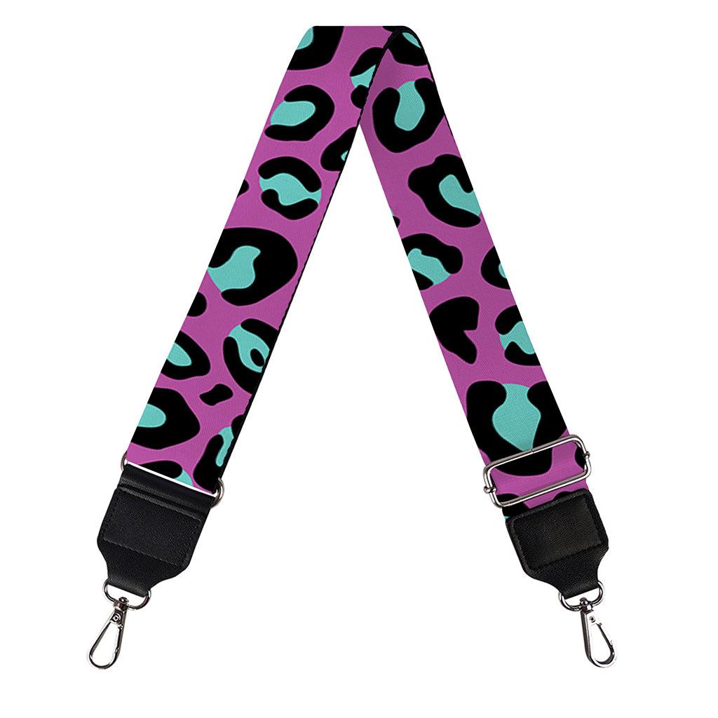 Purple And Teal Leopard Pattern Print Bag Strap