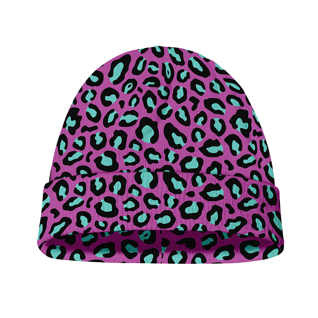 Purple And Teal Leopard Pattern Print Beanie